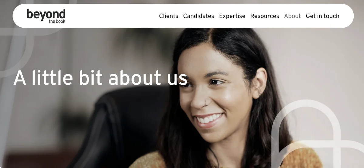 Beyond the Book website, showing the wordmark, navigation and brand photography.