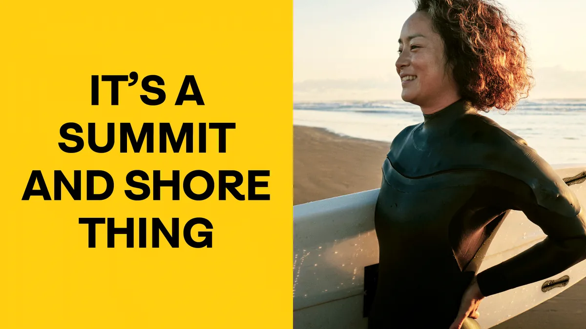 Kuoni summit to shore campaign art direction, showing mountain and coastal imagery held together in one visual language.