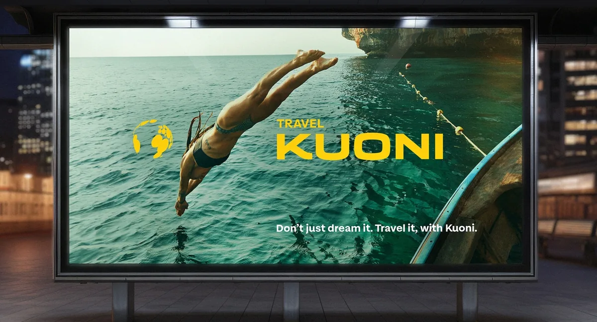 Kuoni campaign image of a diver mid-air above open water, used as the lead visual for the new brand.